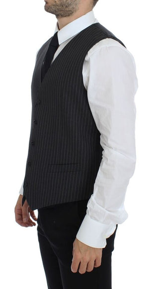 Elegant Gray Striped Wool Dress Vest - Luxury for You