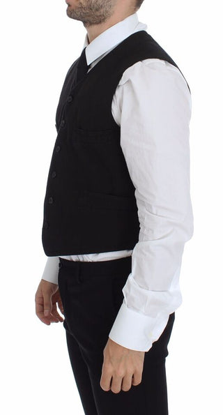 Elegant Black Cotton Blend Dress Vest - Luxury for You