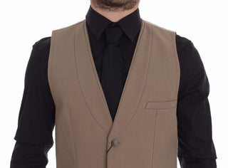 Elegant Beige Cotton Dress Vest – Slim Fit - Luxury for You