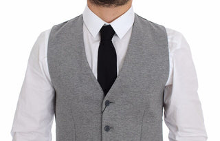 Elegant Gray Cotton Stretch Dress Vest - Luxury for You