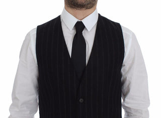 Elegant Black Striped Single Breasted Dress Vest - Luxury for You