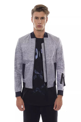 Sleek Gray Bomber Jacket With Emblem Accent - Luxury for You