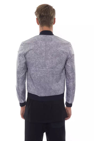 Sleek Gray Bomber Jacket With Emblem Accent - Luxury for You