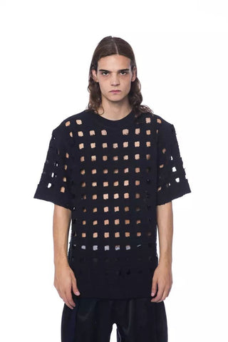 Sleek Black Perforated Cotton Tee - Luxury for You