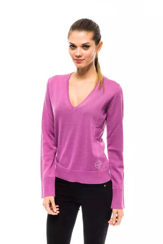 Chic Pink V-neck Embellished Logo Sweater - Luxury for You