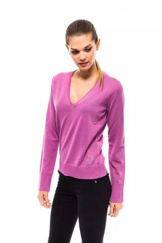 Chic Pink V-neck Embellished Logo Sweater - Luxury for You