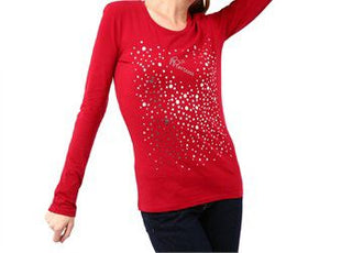 Chic Red Long Sleeve Embellished Tee - Luxury for You