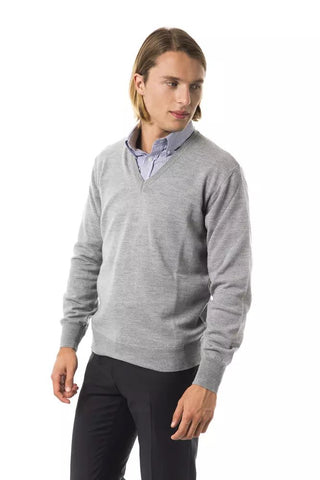 Embroidered Wool V-neck Sweater - Elegant Gray - Luxury for You