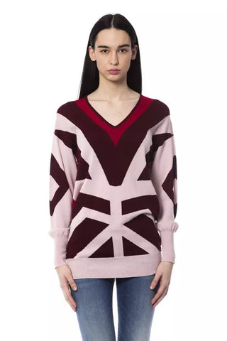 Burgundy Oversized Wool V-neck Sweater - Luxury for You