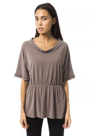 Elegant Gray Open Round Neck Tee - Luxury for You