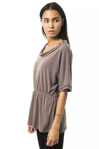 Elegant Gray Open Round Neck Tee - Luxury for You