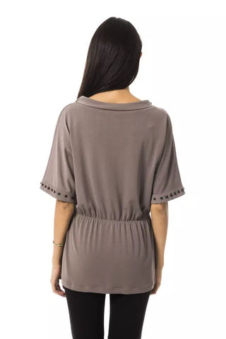 Elegant Gray Open Round Neck Tee - Luxury for You