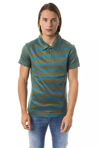 Green Striped Cotton Polo With Chest Embroidery - Luxury for You