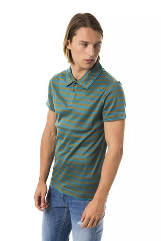 Green Striped Cotton Polo With Chest Embroidery - Luxury for You