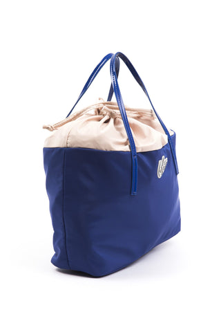 Chic Blue Fabric Shopper Tote With Patent Accents - Luxury for You