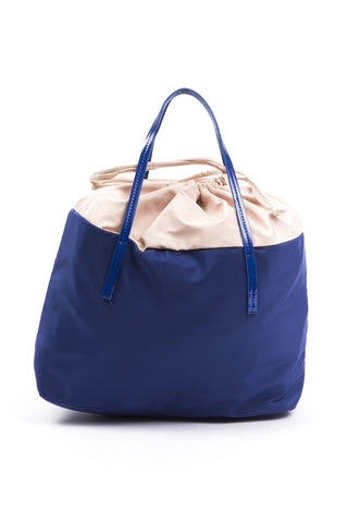 Chic Blue Fabric Shopper Tote With Patent Accents - Luxury for You