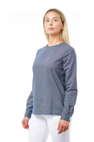 Blue Cotton Women Shirt With Geometric Pattern