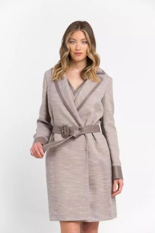 Chic Beige Cotton Kimono Coat With Contrasting Accents - Luxury for You