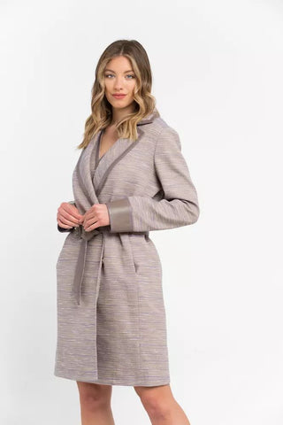 Chic Beige Cotton Kimono Coat With Contrasting Accents - Luxury for You