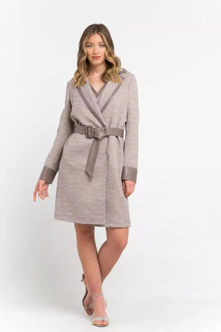 Chic Beige Cotton Kimono Coat With Contrasting Accents - Luxury for You