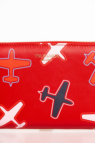 Chic Airplane Print Red Leather Wallet - Luxury for You