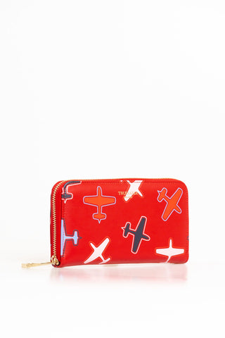 Chic Airplane Print Red Leather Wallet - Luxury for You