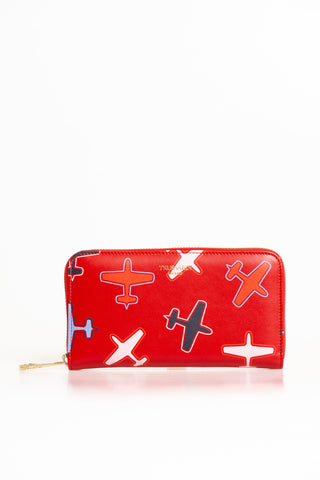 Chic Airplane Print Red Leather Wallet - Luxury for You