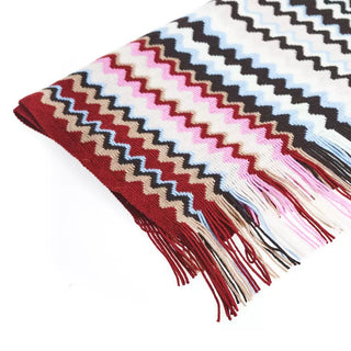 Geometric Pattern Fringed Scarf In Vibrant Tones