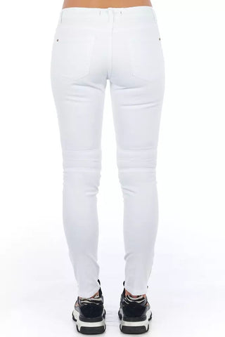 Chic Biker-inspired White Stretch Denim Jeans - Luxury for You