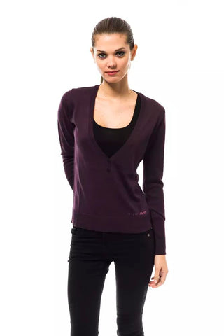 Elegant Purple V-neck Wool Blend Sweater - Luxury for You