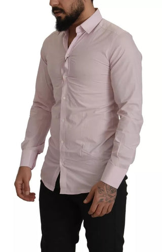 Light Pink Cotton Dress Formal Men Gold Shirt