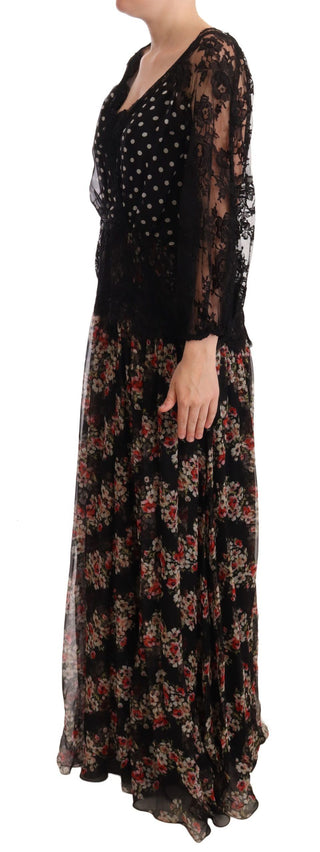 Elegant Lace Floral Maxi Dress With Polka Dots