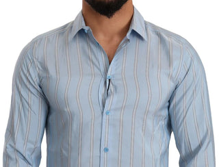 Blue Striped Silk Formal Dress Martini Shirt