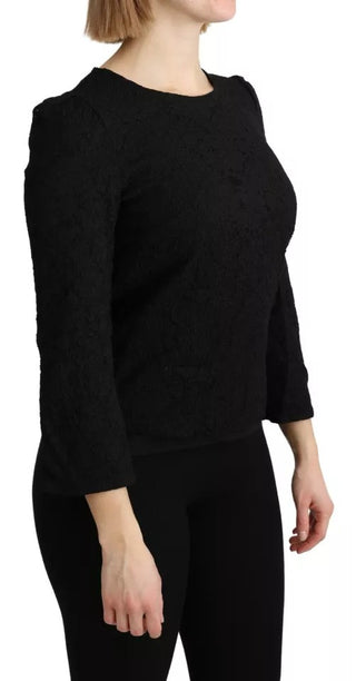 Black Lace Long Sleeves Blouse Staff Top