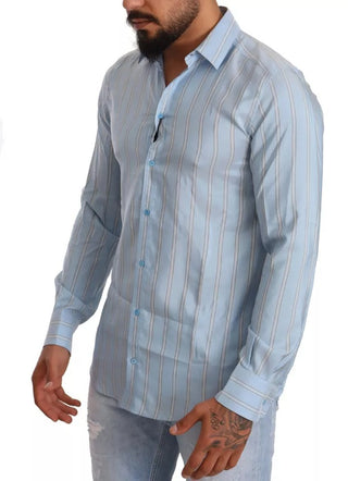 Blue Striped Silk Formal Dress Martini Shirt