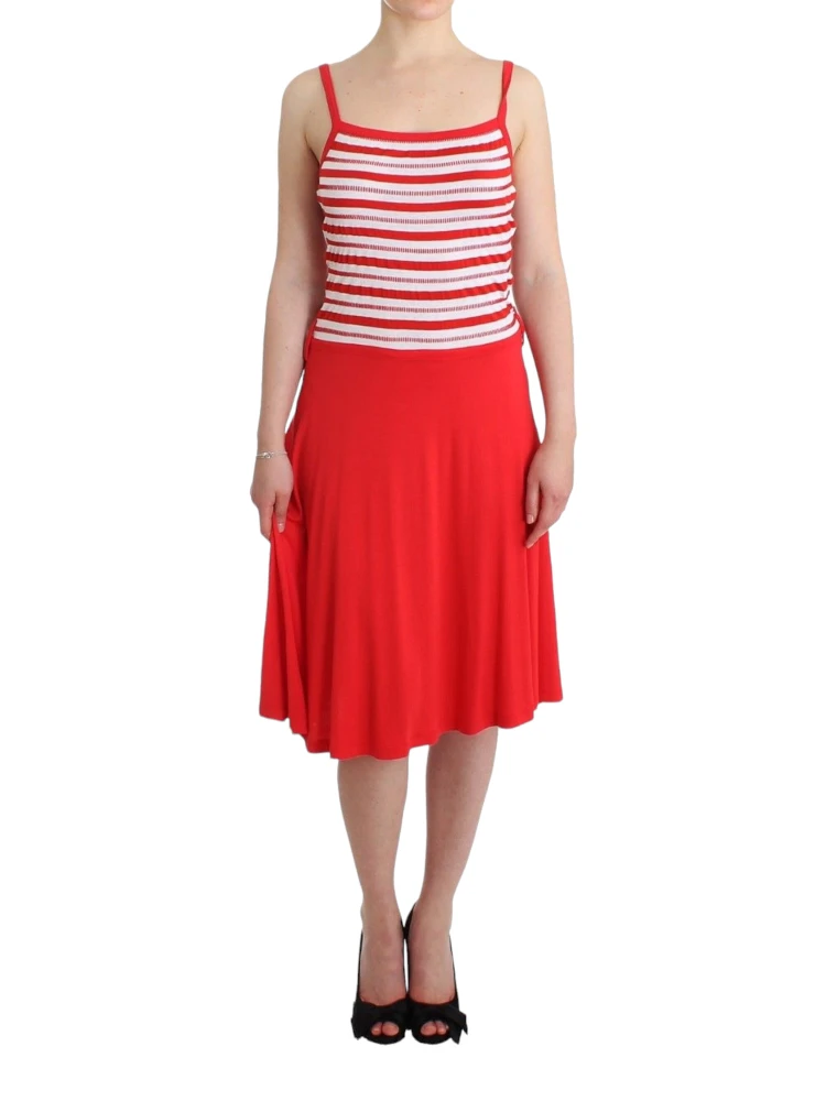 Red striped jersey A-line dress