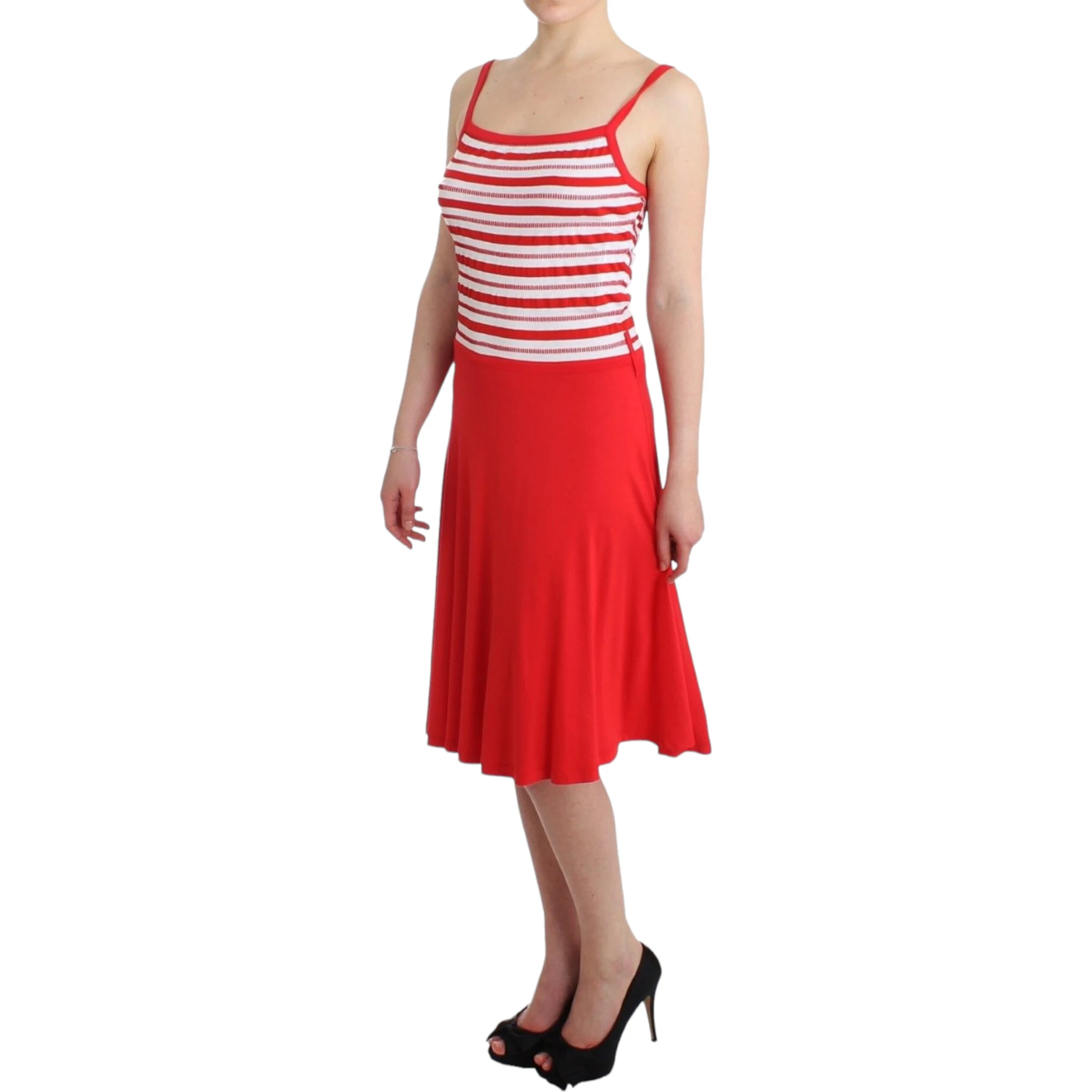Red striped jersey A-line dress
