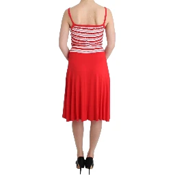 Red striped jersey A-line dress