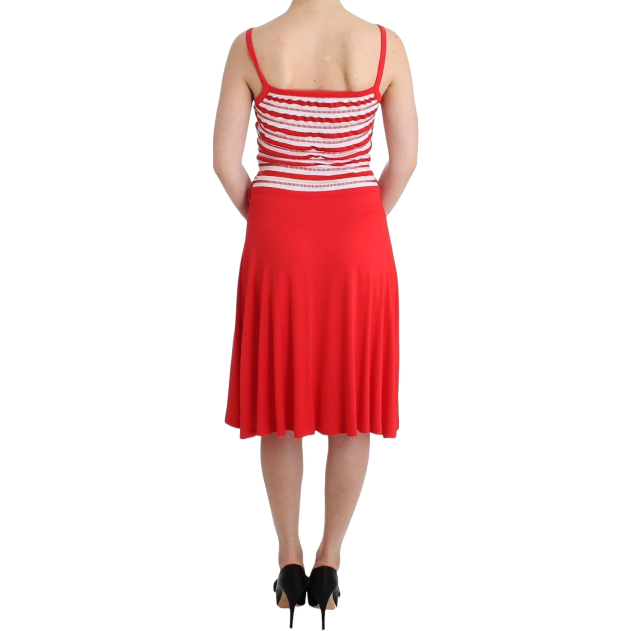 Red striped jersey A-line dress