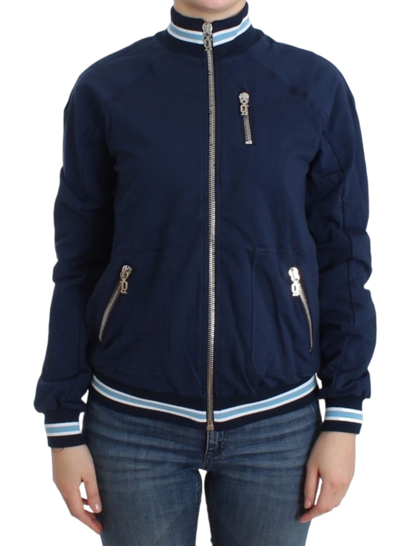 Blue zip cotton cardigan