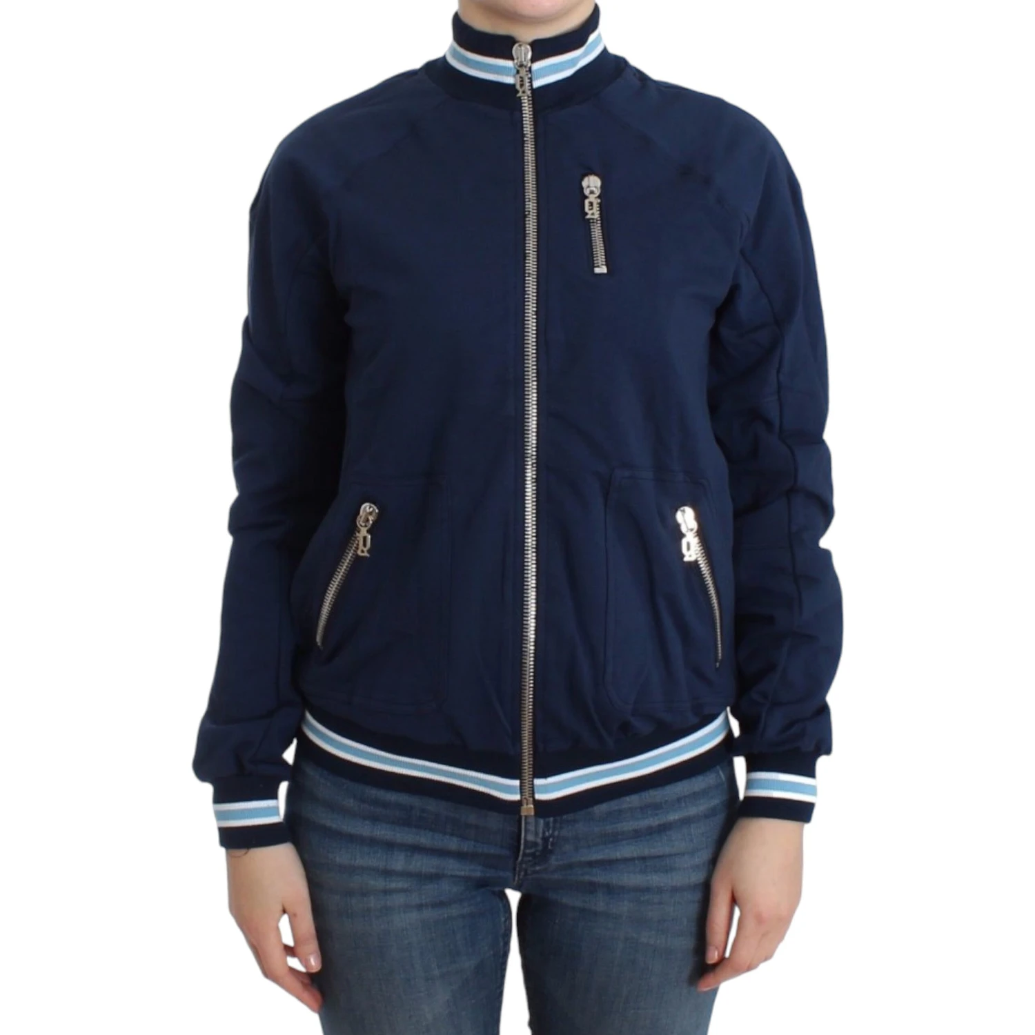 Blue zip cotton cardigan