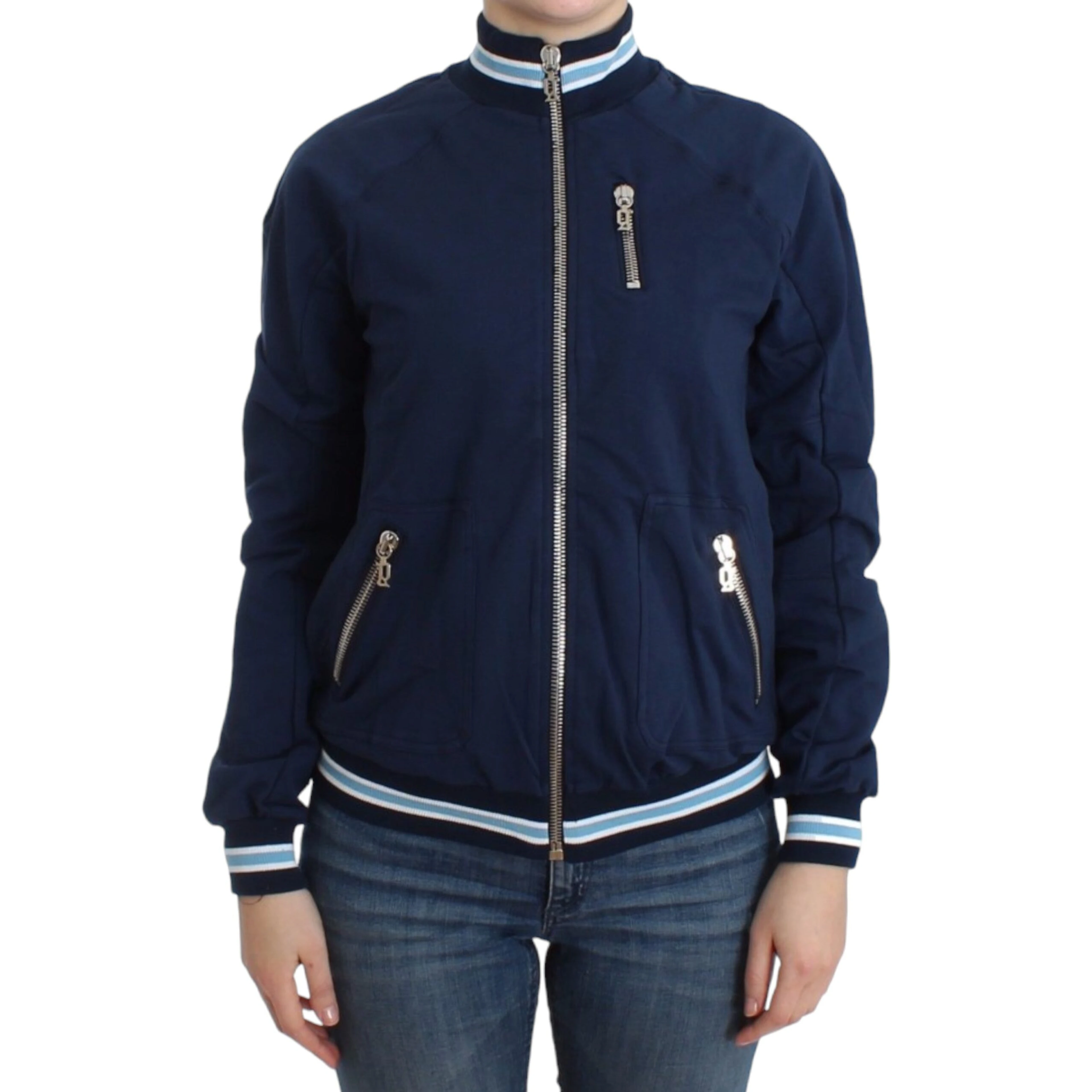 Blue zip cotton cardigan