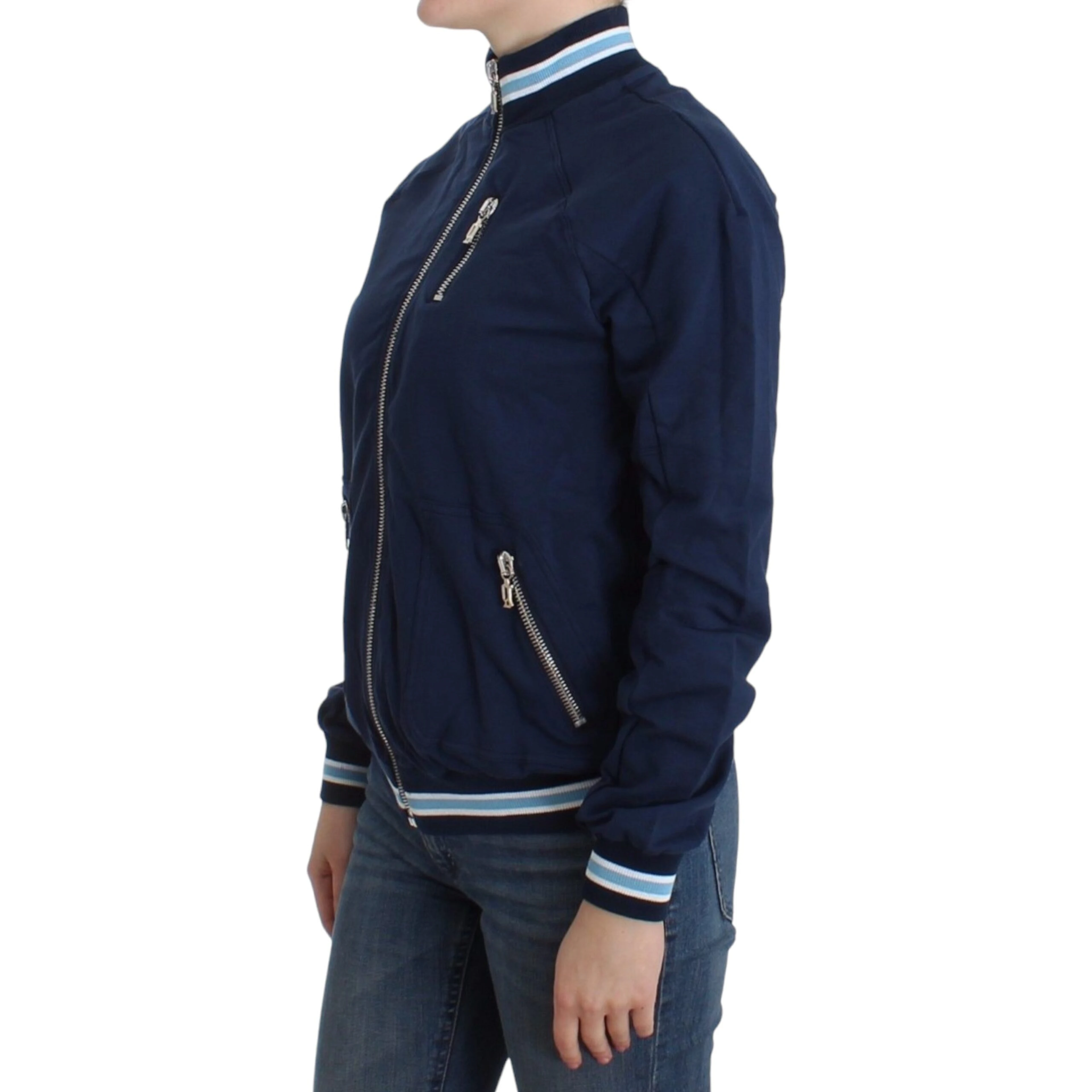 Blue zip cotton cardigan