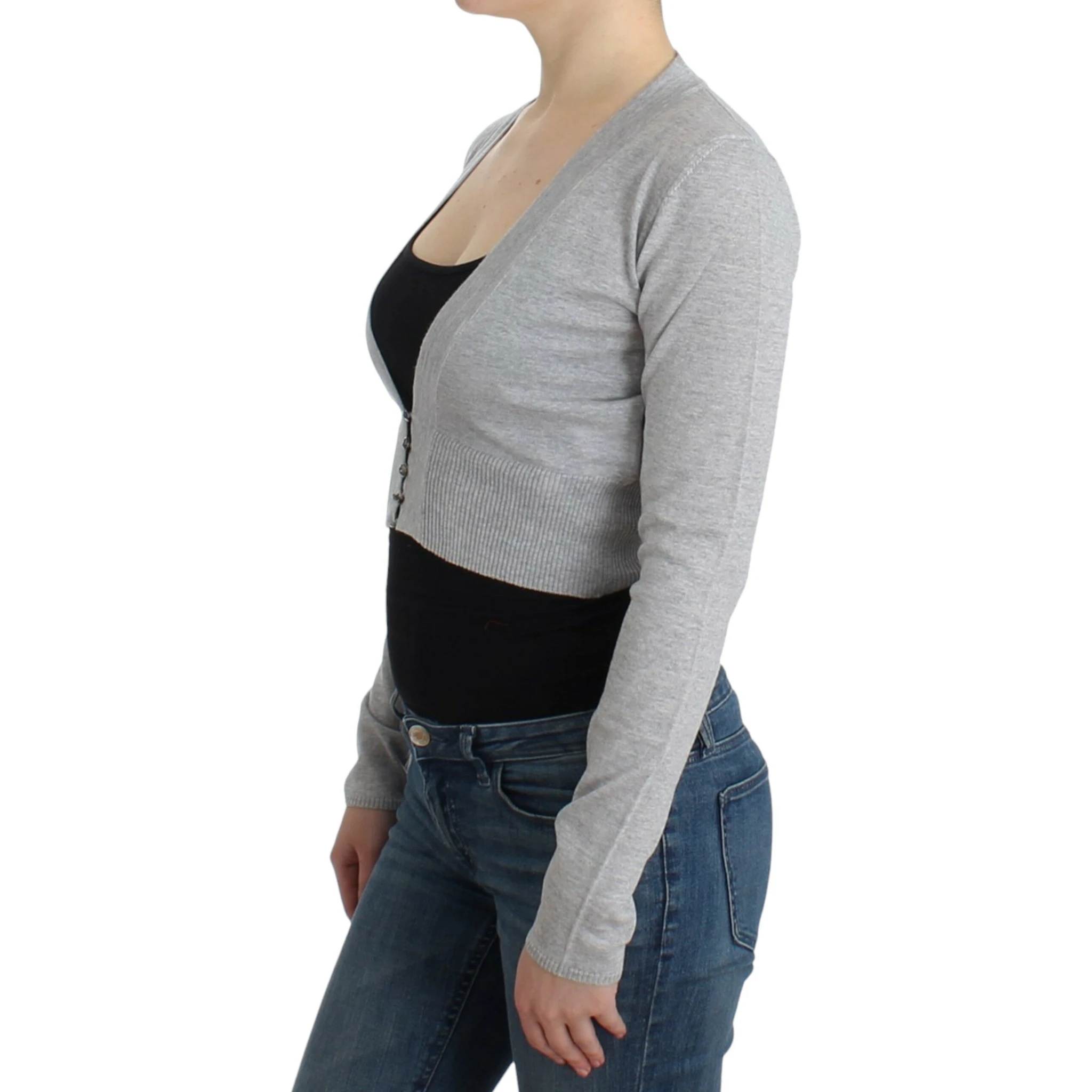 Gray cropped wool cardigan