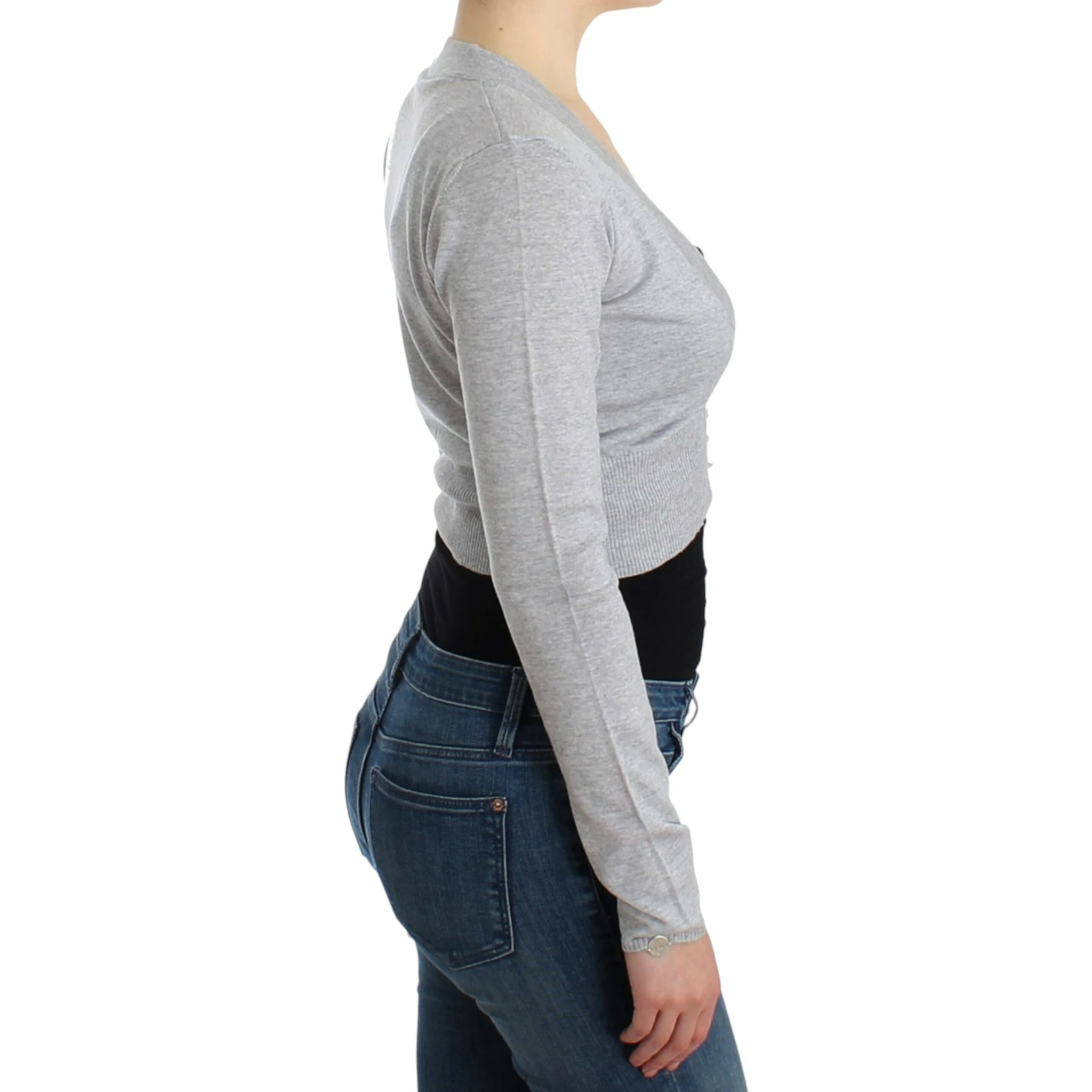 Gray cropped wool cardigan