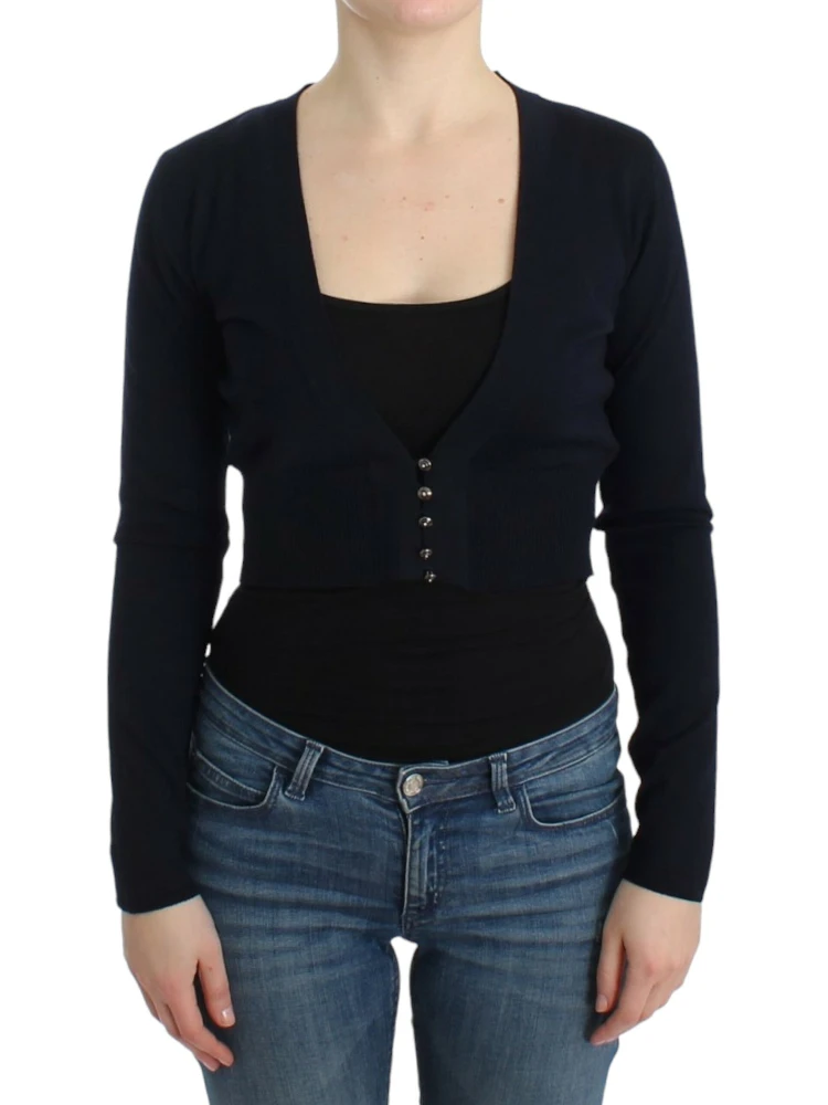 Black cropped wool cardigan