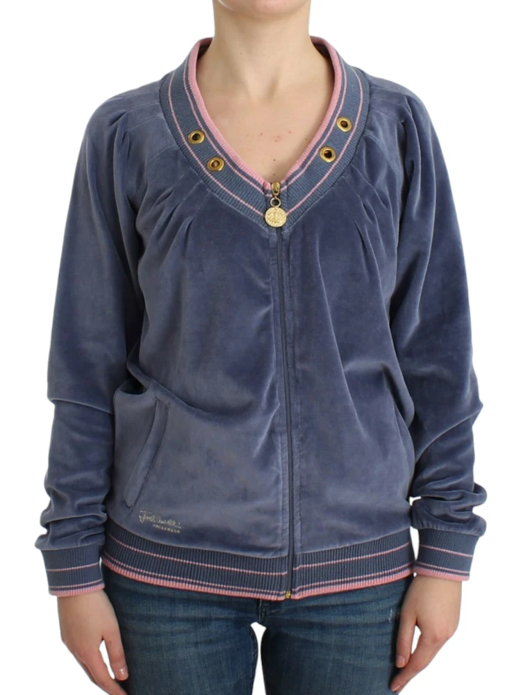 Blue velvet zipup sweater