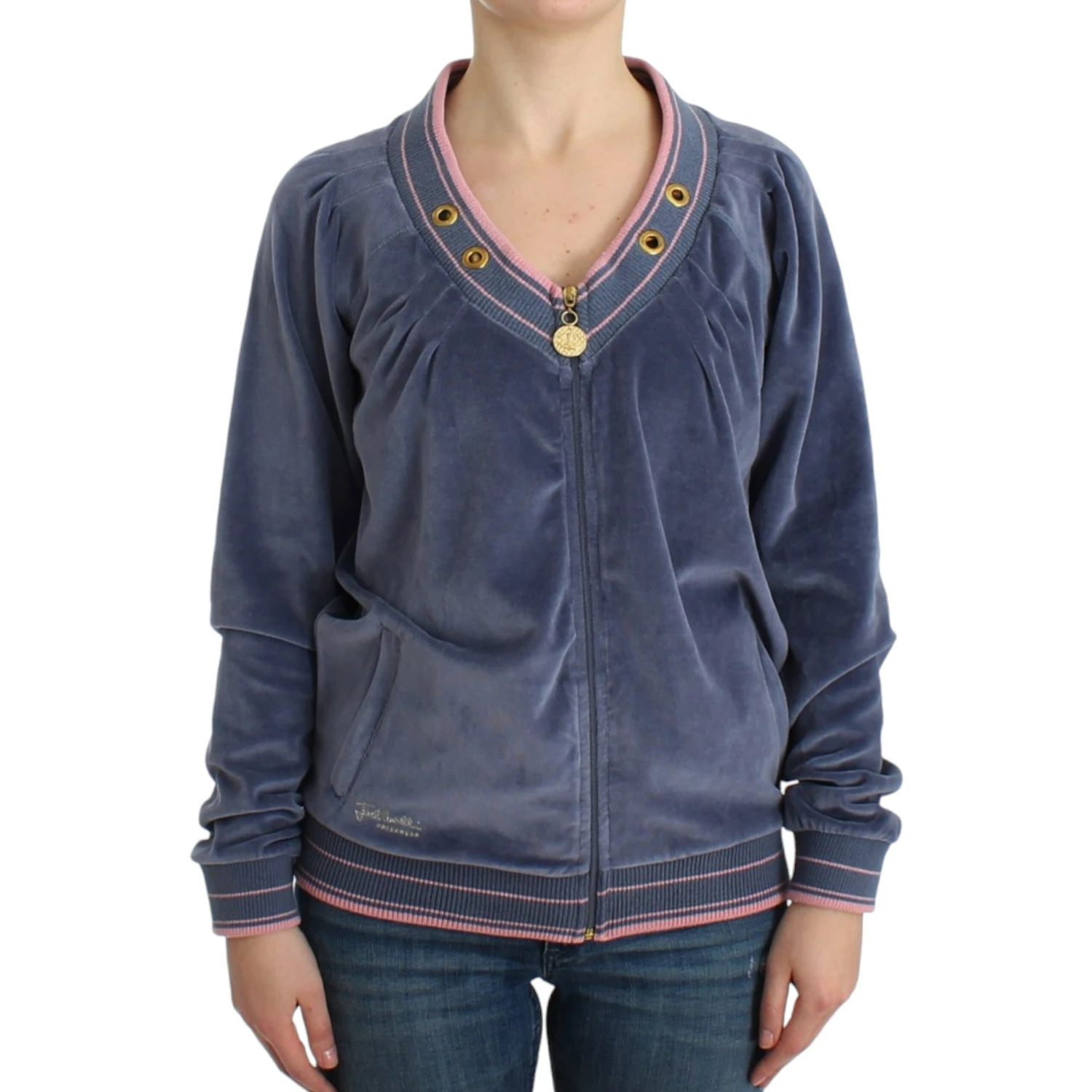 Blue velvet zipup sweater