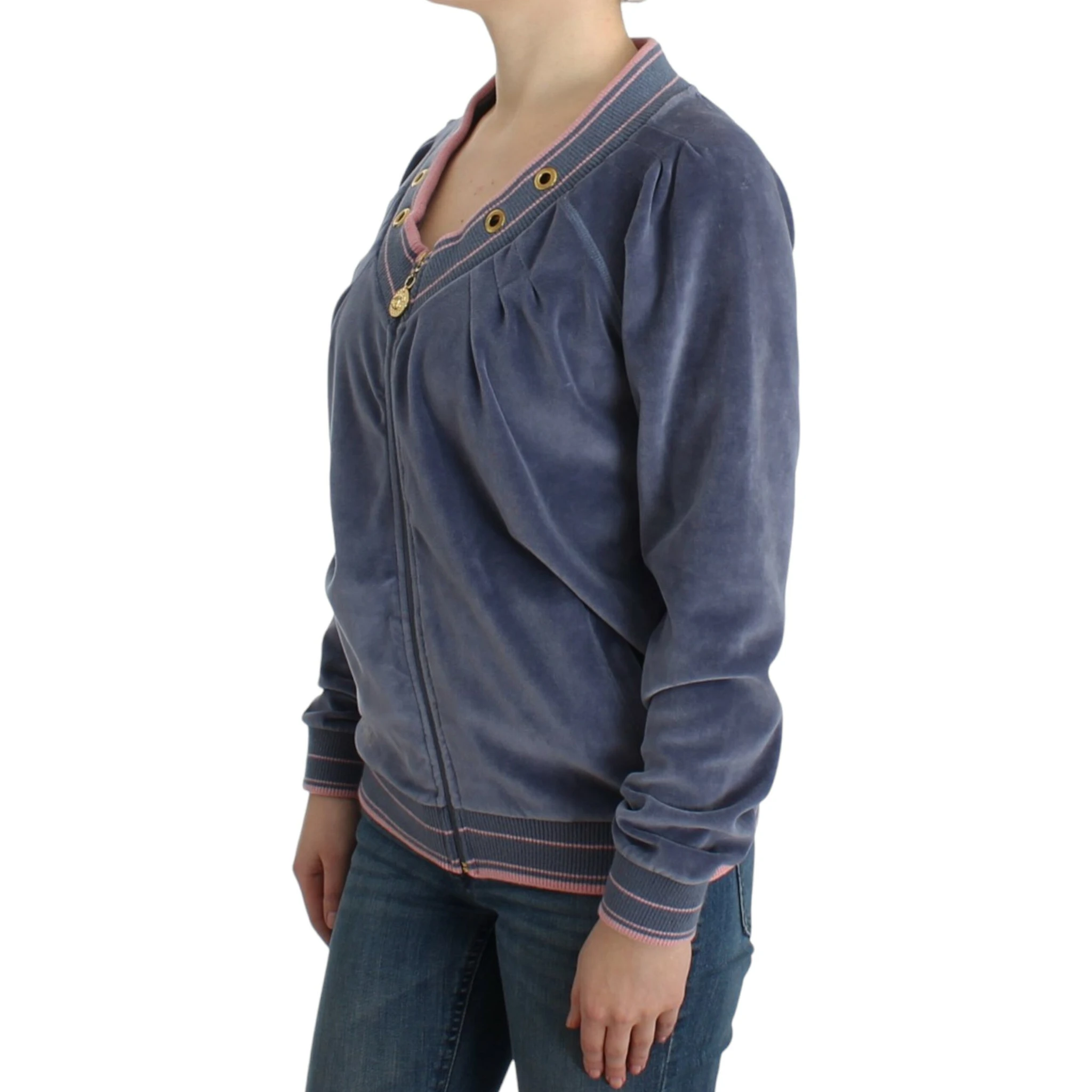 Blue velvet zipup sweater