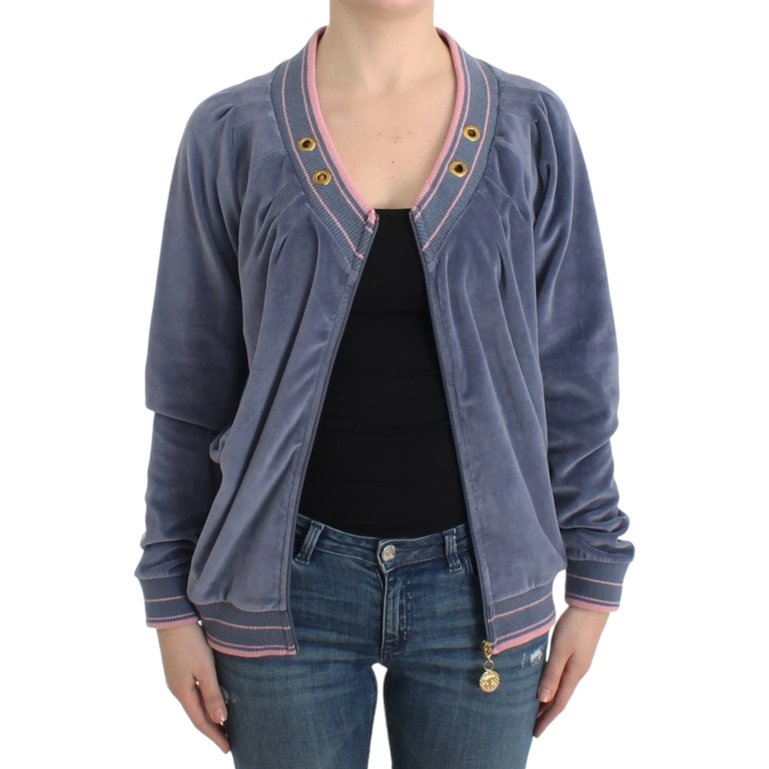 Blue velvet zipup sweater